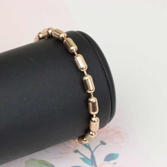 "Textured Barrel Beads Rose Gold Bracelet with Adjustable Extender, XPBL1135 - Picture 8 of 13